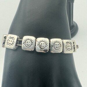 Silver-Tone Square-Link Bracelet W/ Engraved Childrens Faces